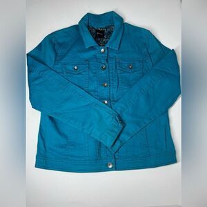 Women's Bonita Solid Teal Pockets Button Up Long Sleeve Jacket Size 44EU/12 US